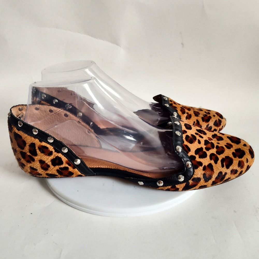 Corso Como Flats Size 11 Leather Leopard Print Pointy Toe D'orsay Comfort Tan